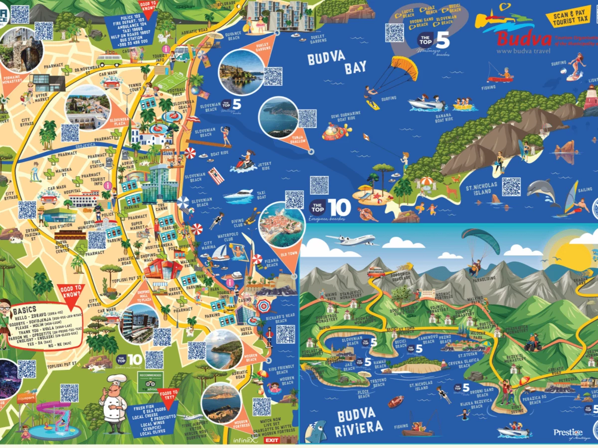 Budva and Petrovac Tourist Map designed by Allinclusive